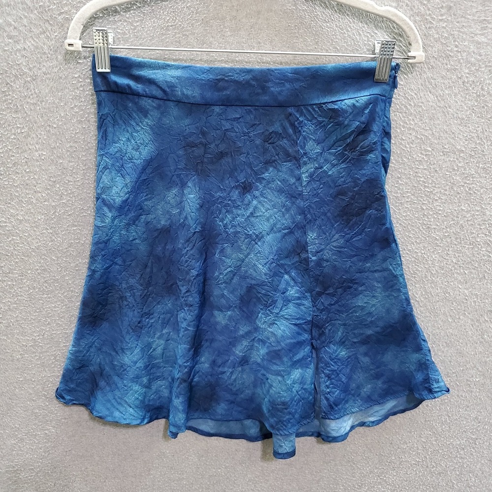 Free People Women Skirt 6 Blue Tie Dye Martine Flirt Mini A-line Front Slit